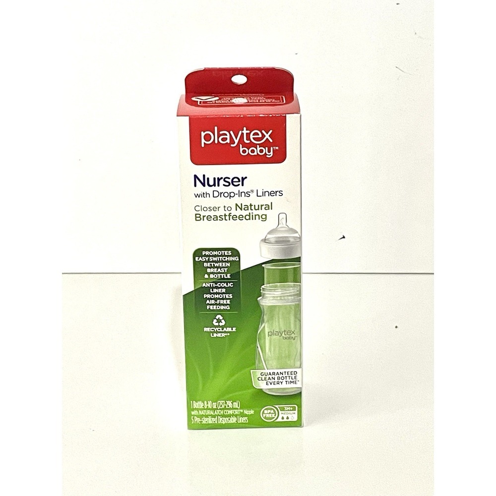 Playtex Baby Nurser Drop Ins Liners 8-10 Oz Bottle w/5 Disposable Liners Med 3M+